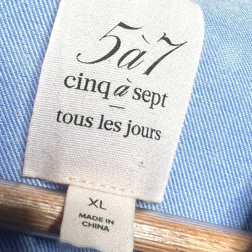Cinq a Sept Tours Les Jours Vera Blue Denim Fringe Utility Cargo Vest Size XL - Picture 6 of 8
